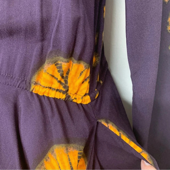 Lulus Long Sleeve Romper Small  Purple Orange Pockets Drawstring Surplice Travel - Picture 3 of 11